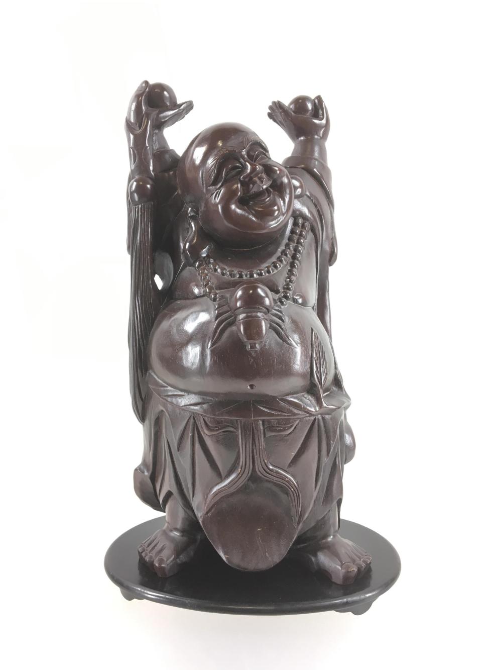 Hand Carved Wood Happy (Hotie) Buddha Sculpture