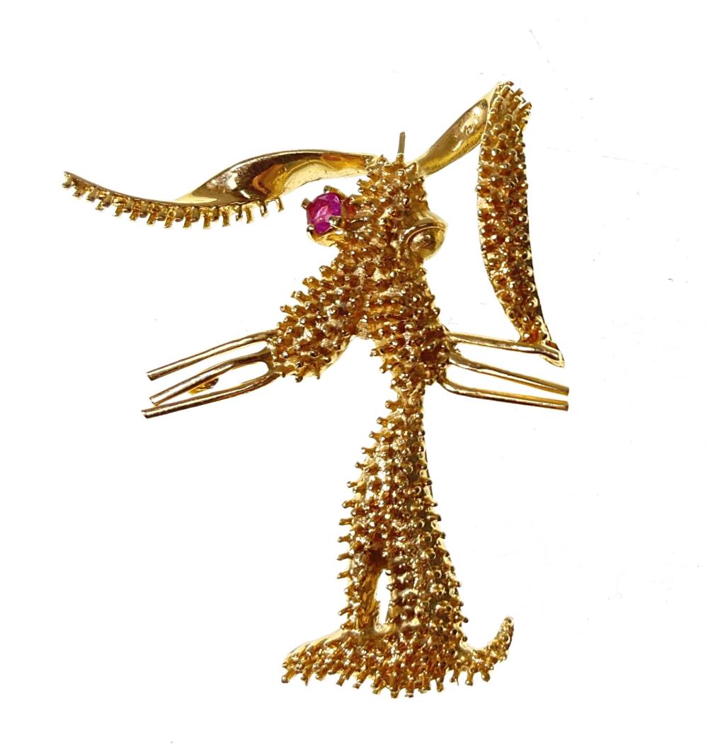 14K Yellow Gold & Ruby Rabbit Brooch