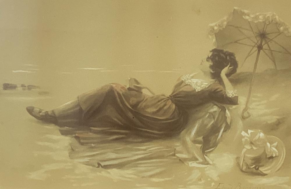 Eduard Bisson C. 1889 Lady On Beach Print