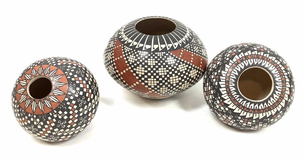 (3pc) Native American Mata Ortiz Pottery Olla