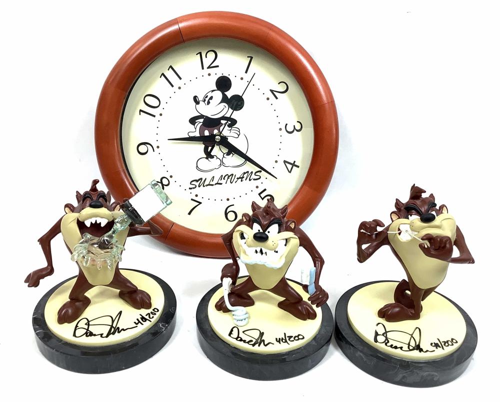 (4pc) Taz Figurines & Mickey Mouse Wall Clock