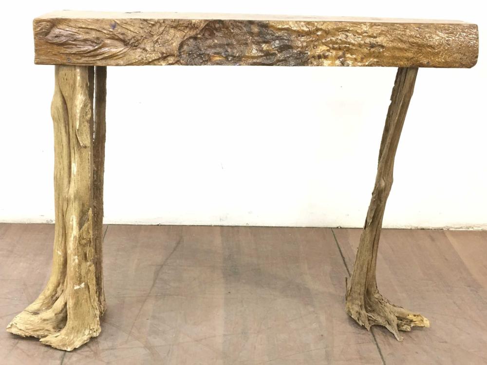 Split Tree Trunk, Live Edge Pinewood Console Table