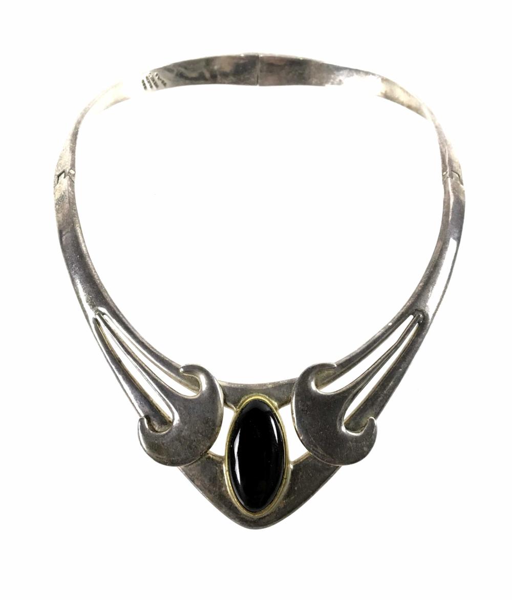 950 Sterling Silver & Onyx Collar Necklace