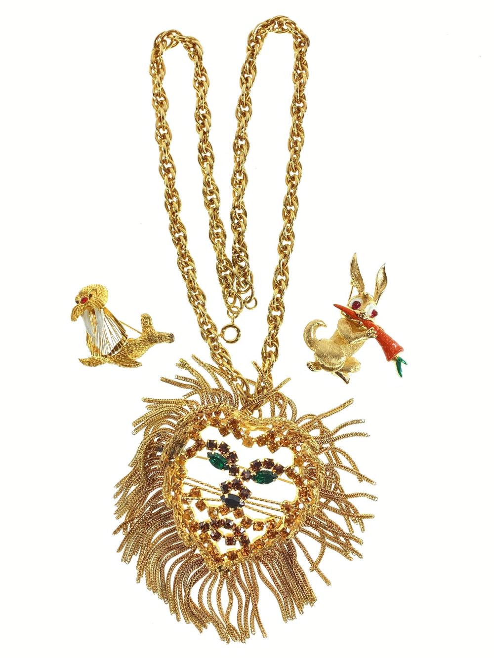 Boucher Rabbit, Lion Pendant, & Walrus Pin