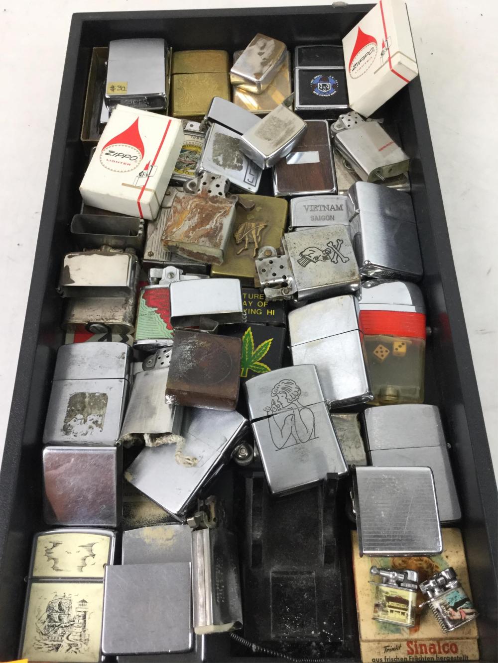 Assorted Vintage Lighters, Zippo Boxes & Parts