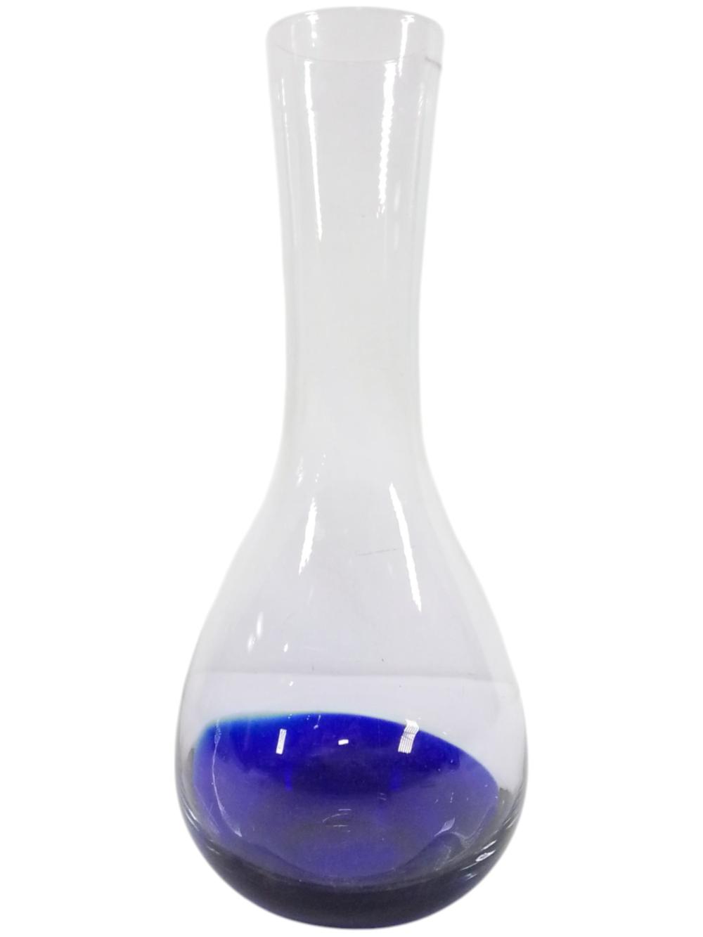 Polish Cobalt Blue & Clear Art Glass Vase