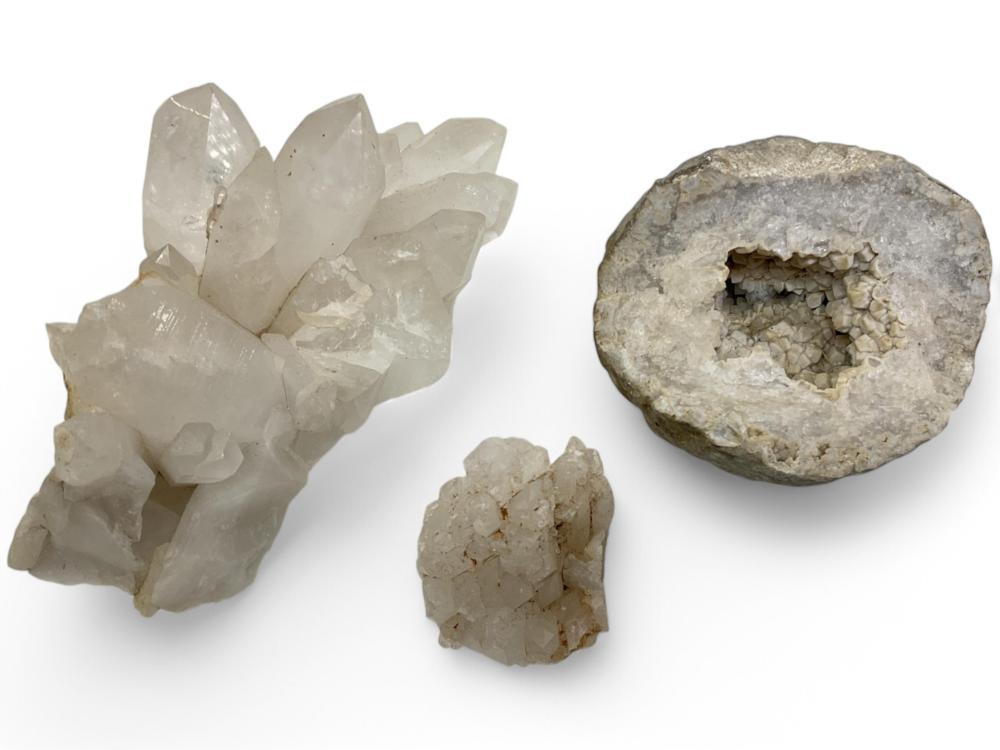 (8) Quartz Geodes, Clusters, & Pieces