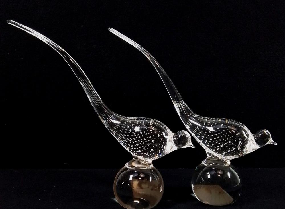 (2) Vintage Crystal Bubble Pheasant Sculptures
