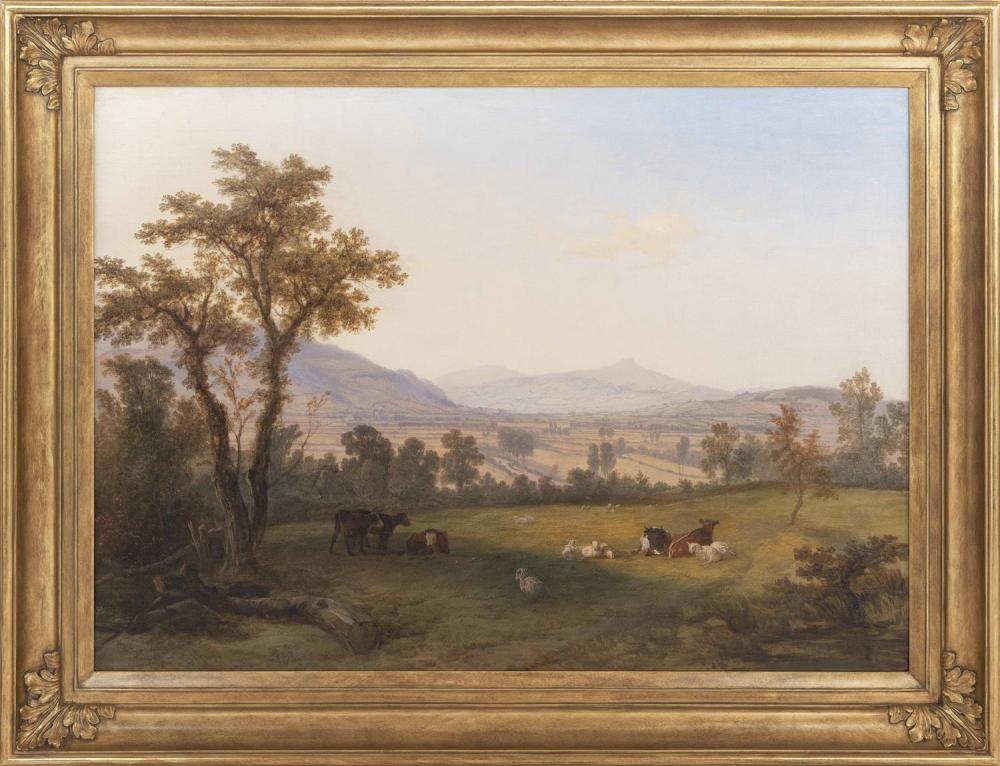 SCHOOL OF ASHER BROWN DURAND, New York/New Jersey, 1796-1886, Cattle and sheep in the fields, and mountains in the distance., Oil on...