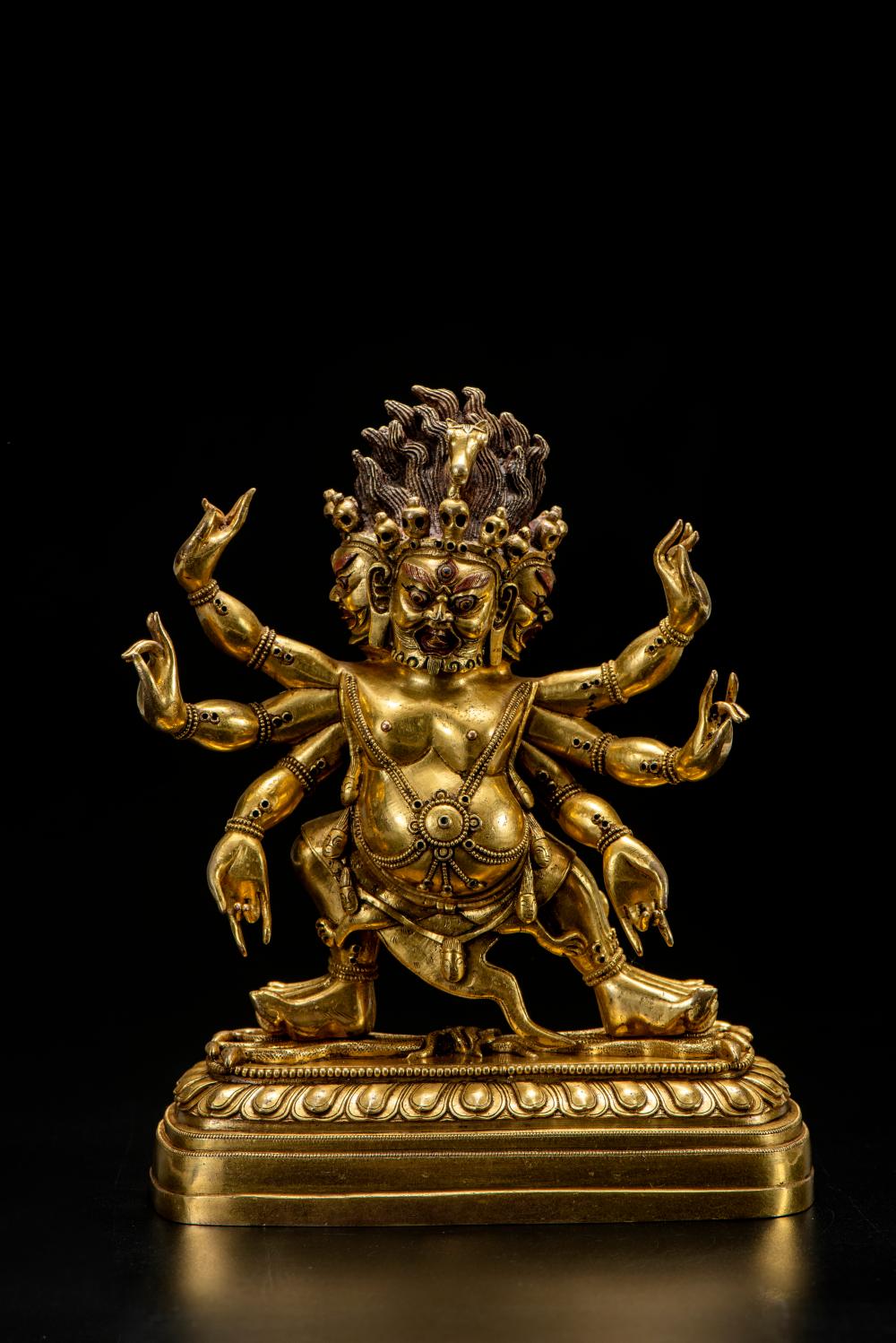 A GILT-BRONZE FIGURE OF HAYAGRIVA 清中期. 銅鎏金六臂馬頭明王