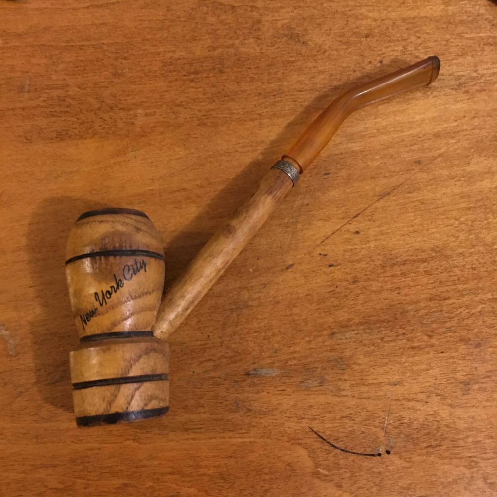 Antique NEW YORK CITY Wood Pipe Souvenir WORLDS FAIR? Barrel