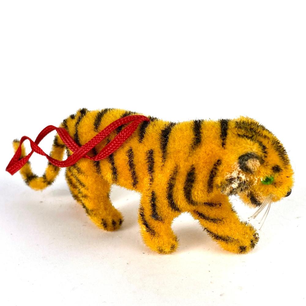 KUNSTLERSCHUTZ TIGER Christmas ORNAMENT Flocked Handwork Wagner West Germany VTG