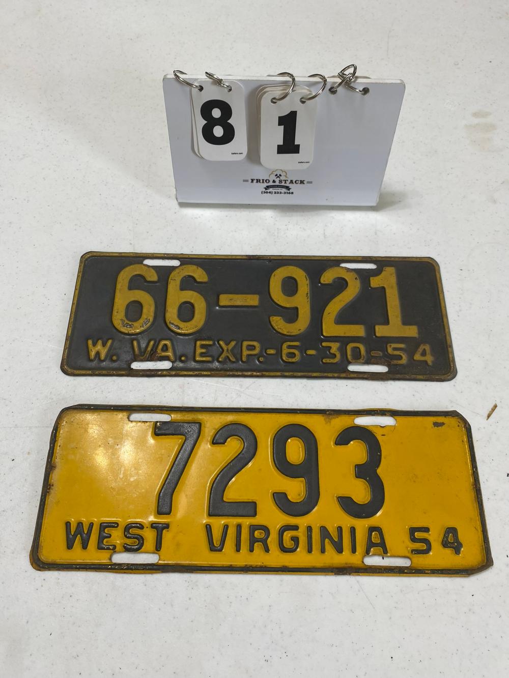 1954 W. VA. License Plate Lot