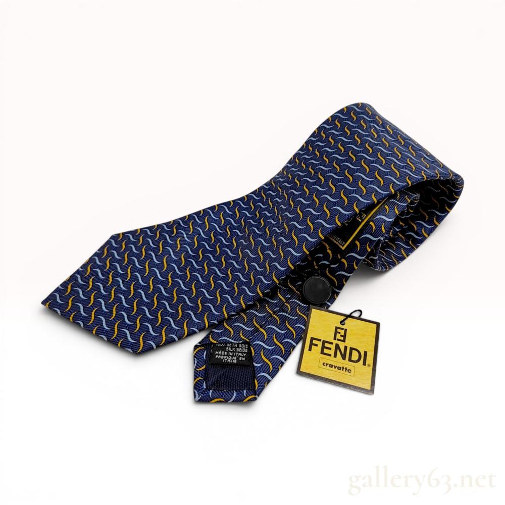 Fendi Silk Necktie with Zucca Monogram and Geometric Wave Pattern