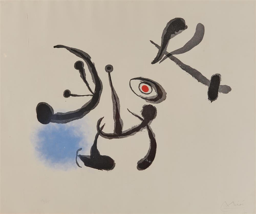 JOAN MIRO, (Spanish, 1893-1983), La Siesta, 1962, color aquatint, sheet: 19 1/4 x 23 in.; frame: 31 1/4 x 34 1/4 in.