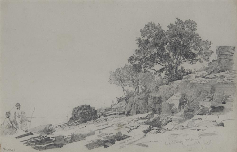 WILLIAM TROST RICHARDS, (American, 1833-1905), East Coast, Mount Desert, 1866, pencil on paper, sheet: 6 x 9 3/8 in., frame: 14 3/4 x 18 1/4 in.