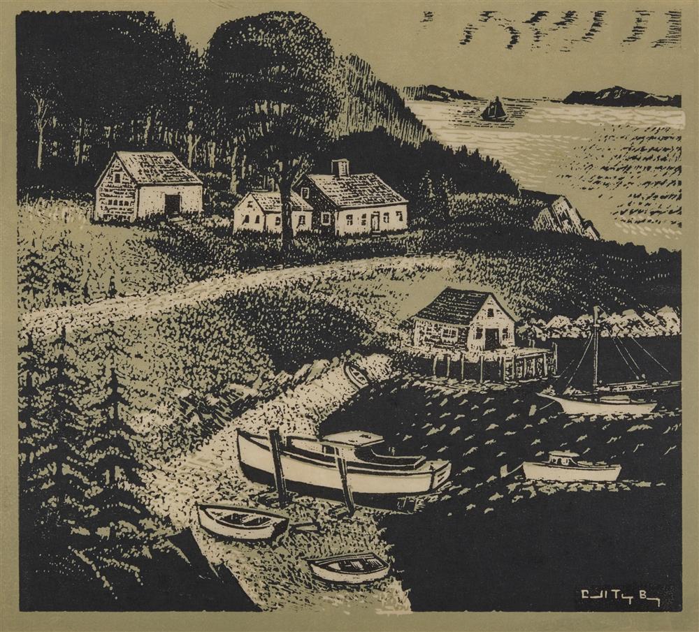 CARROLL THAYER BERRY, (American, 1886-1978), End of the Road - Maine Coast, woodcut, plate: 11 1/2 x 12 3/4 in., frame: 19 1/2 x 19 1/2 in.