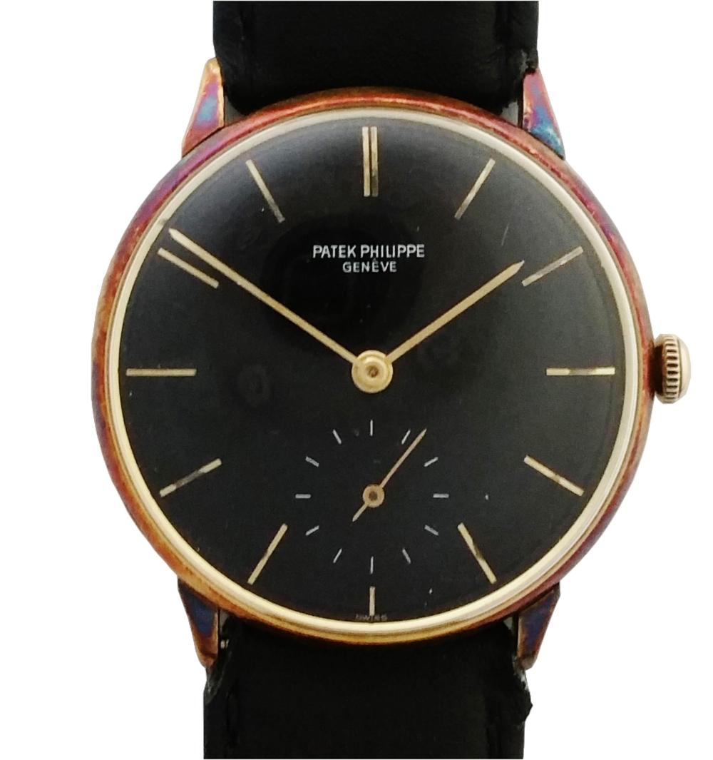 18k Gold Patek Philippe Calatrava 3420 Black Dial Mens Watch