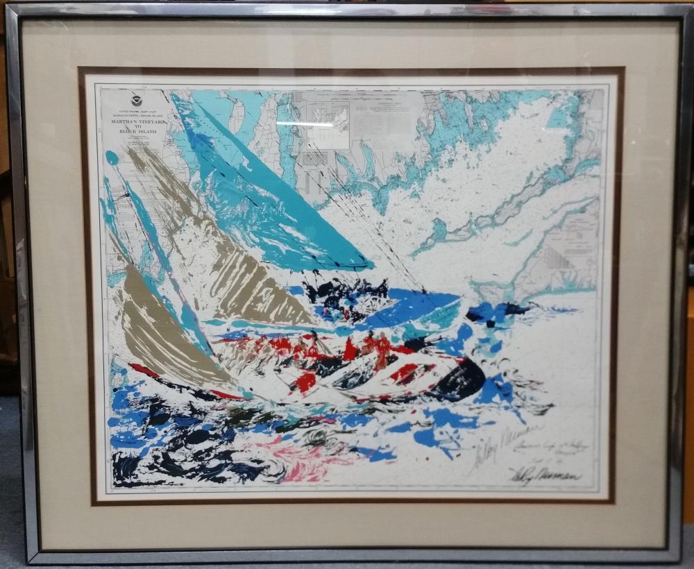 Leroy Neiman Americas Cup Yacht Newport Challenge Pencil Signed Photo Offset Lithograph