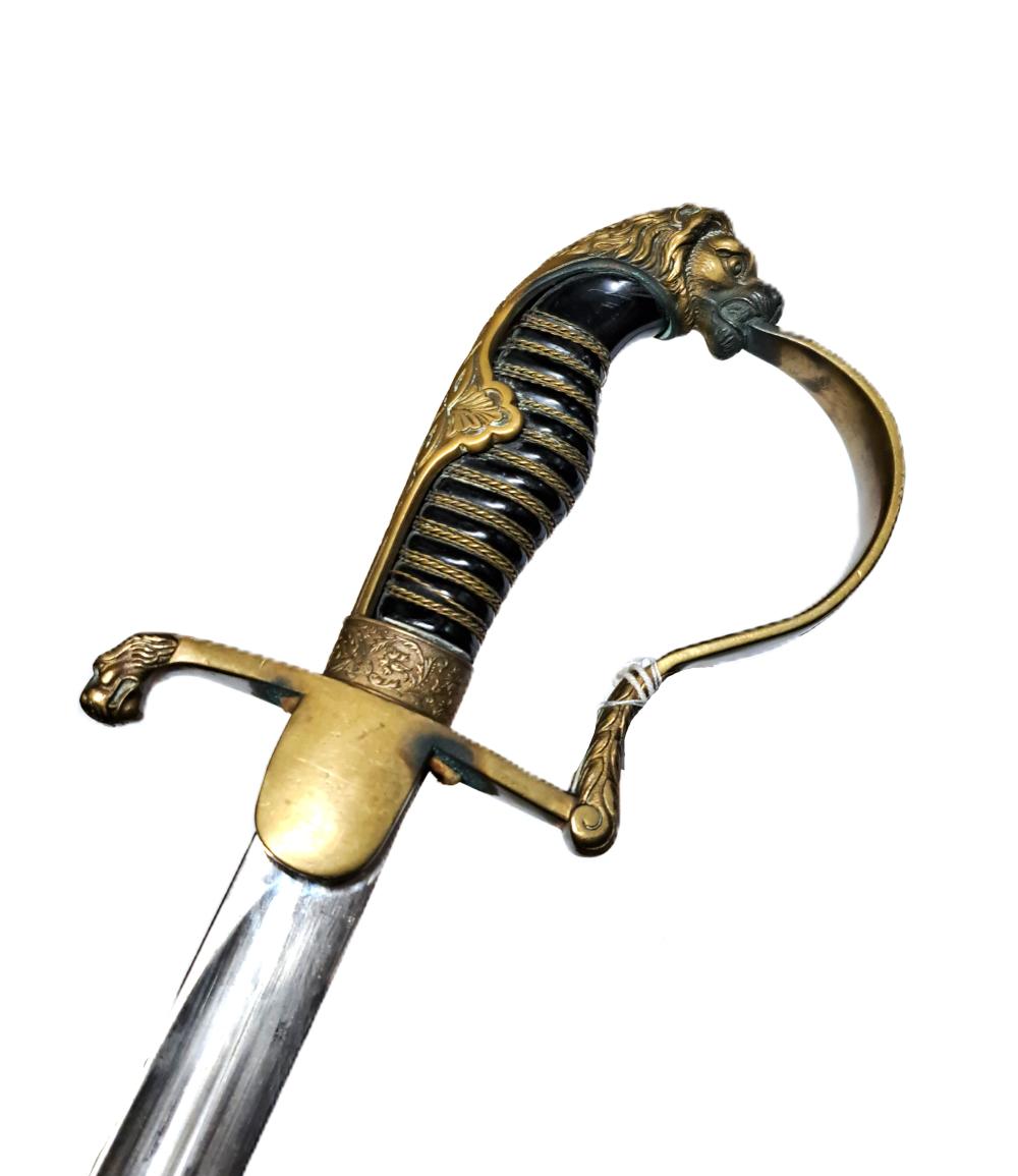 Imperial Germany WWI Field Artillery Sword Saber Lion Head Motif Pommel