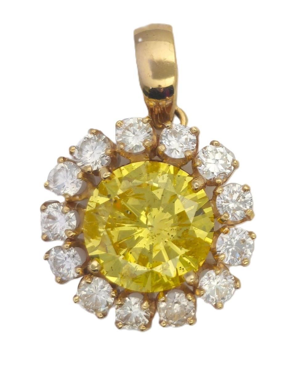 Gorgeous GIA 7.92CT Bright Yellow Natural Diamond White Diamond Halo Floral Flower Pendant