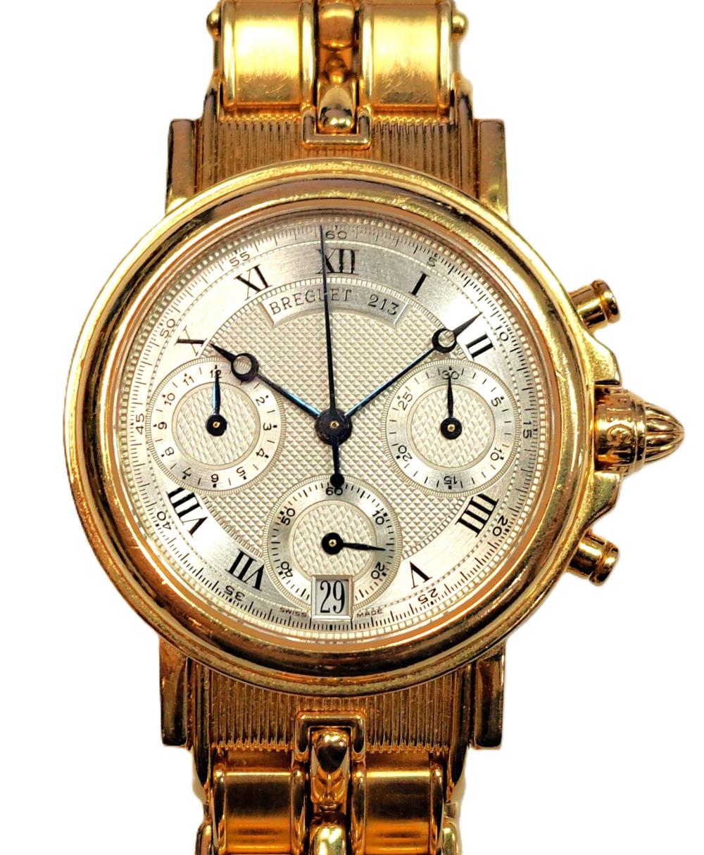 Very Large Ladies 18k Gold Breguet Marine Chronograph Ladies Wrist Watch w Box
