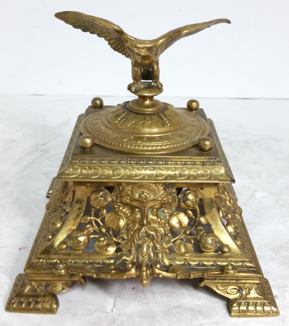 Antique Bronze Eagle Inkwell