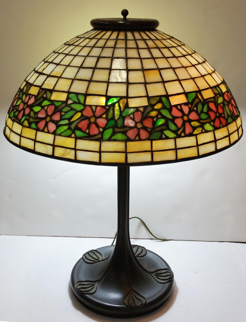 Antique Copper Foil Table Lamp Tiffany Style Art Nouveau Electrical 3 Socket