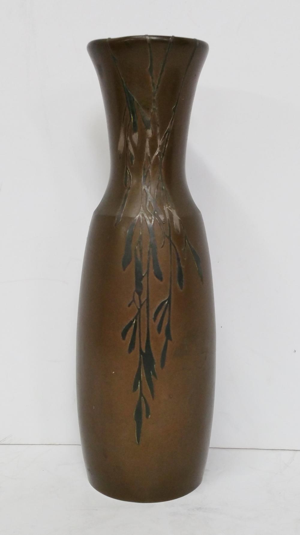 Tall Antique Heintz Sterling Bronze Floral Vase