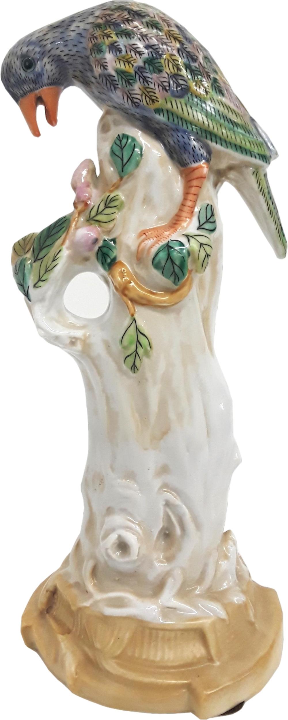 Vintage Either Famille Vert Or Staffordshire Parrot On A Stump
