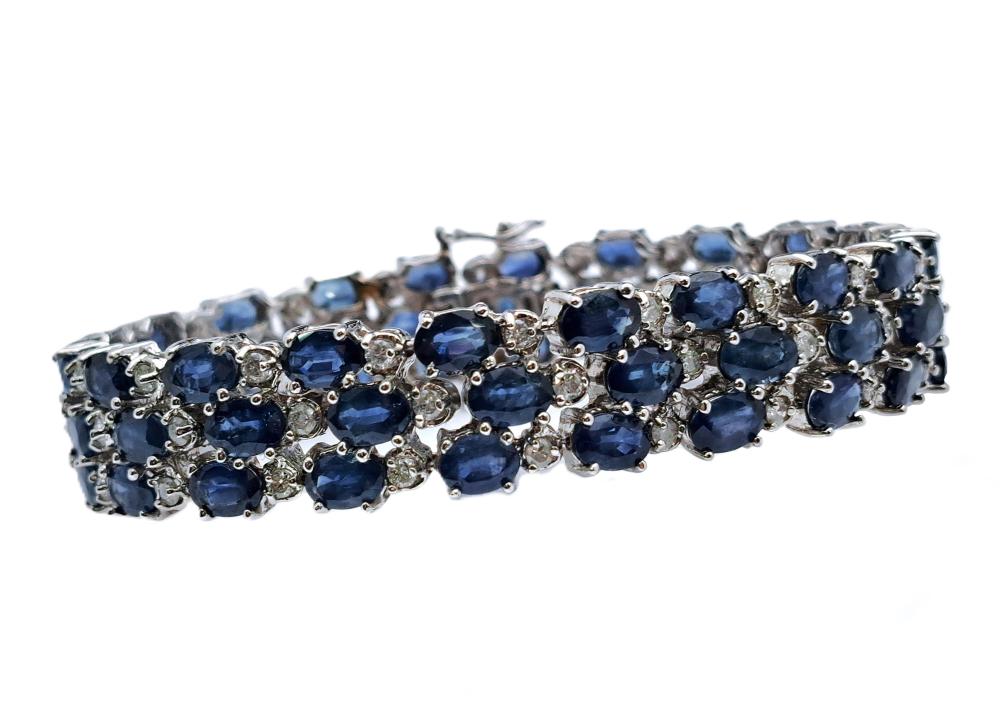 35ctw Fine Natural Sapphire 2.3ctw Diamond White Gold Long Ladies Bracelet