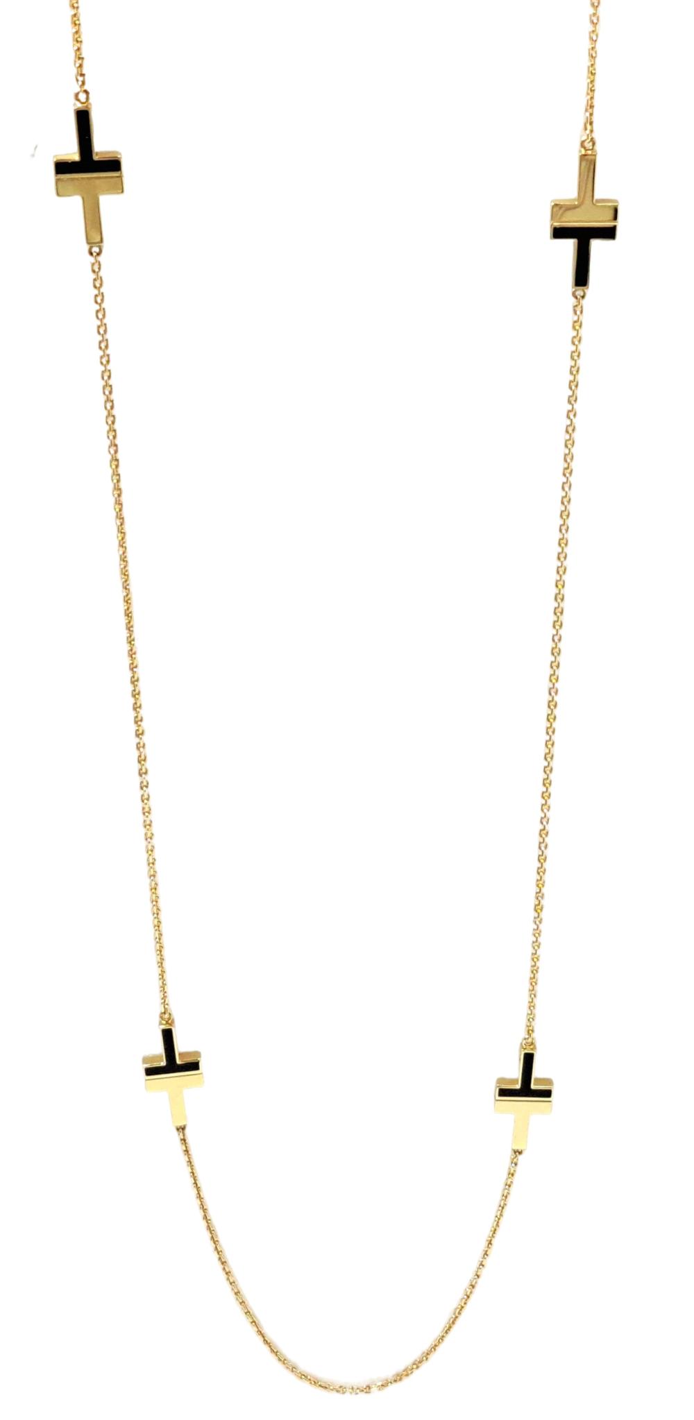 Large Size Tiffany & Co. Black and Yellow 18k Gold Tiffany T Necklace w Box and Pouch