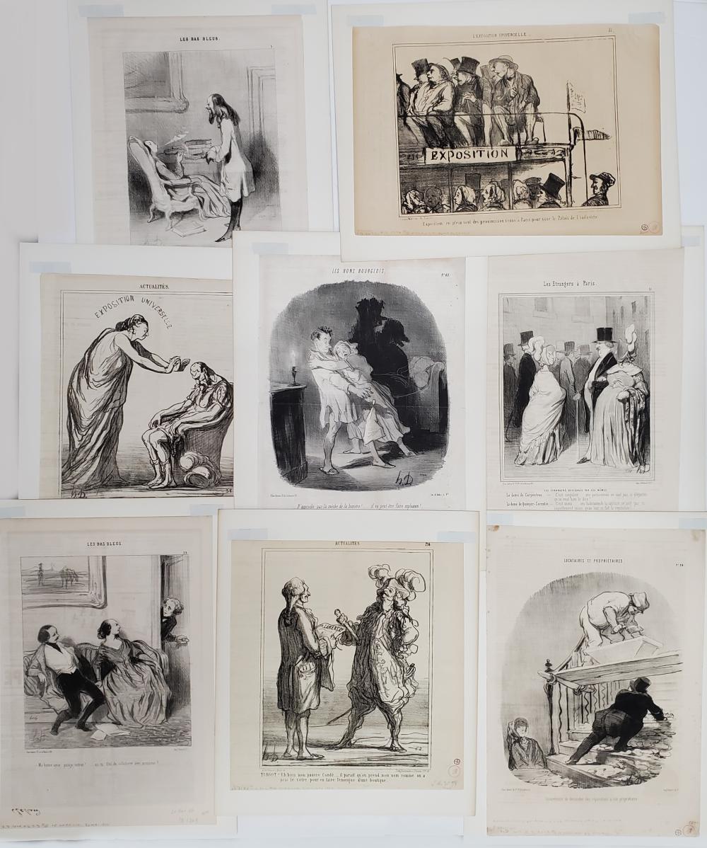 French Political Satire Honore Daumier Cartoon Caricature Lithograph on Newsprint Lot of 8