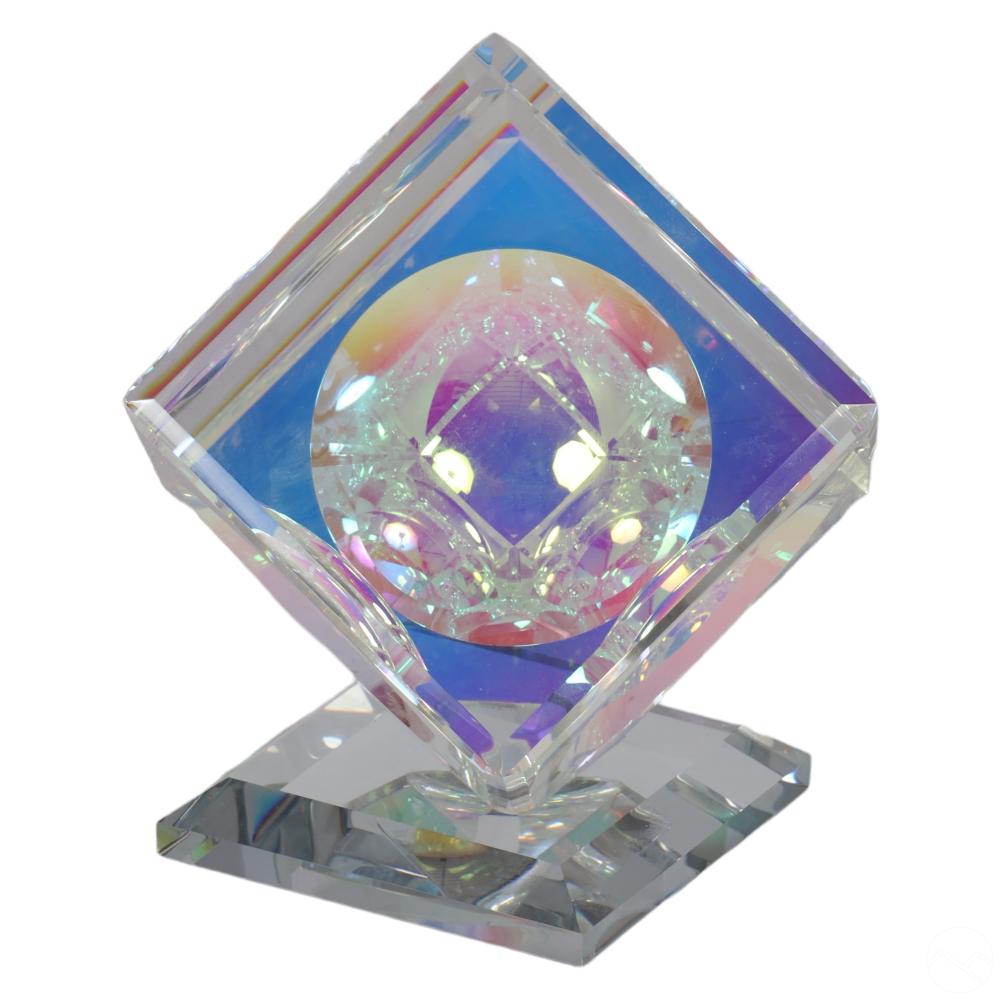 Stephen Lyons 20C. Prismatic Glass Cube Sculpture