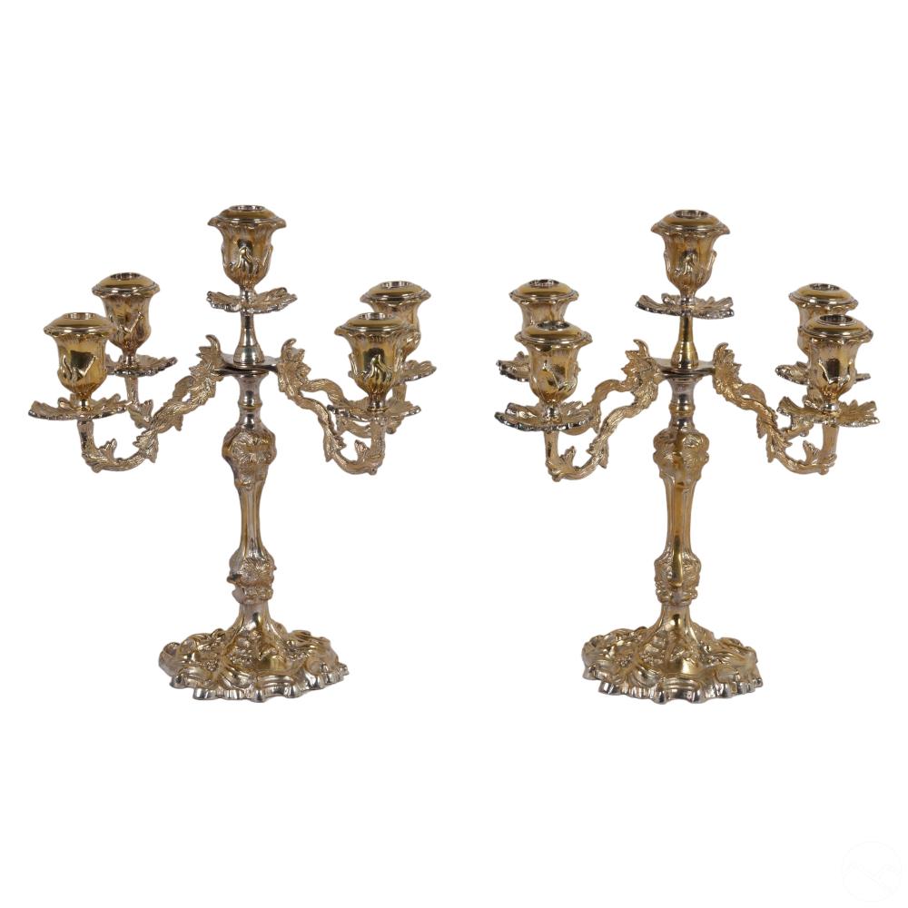 French Pair of Gilt & Silvered Bronze Candelabras