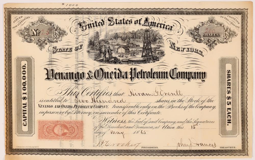 At Auction: VENANGO & ONEIDA PETROLEUM COMPANY STOCK CERTIFICATE [166994]
