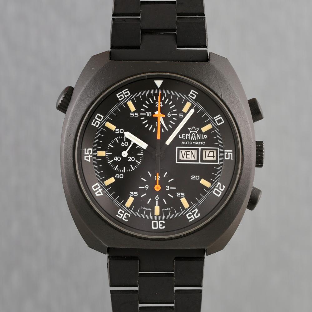 LEMANIA Automatic, « All Black », Ref. 11004, movement no. 4450359, made in the 1980s