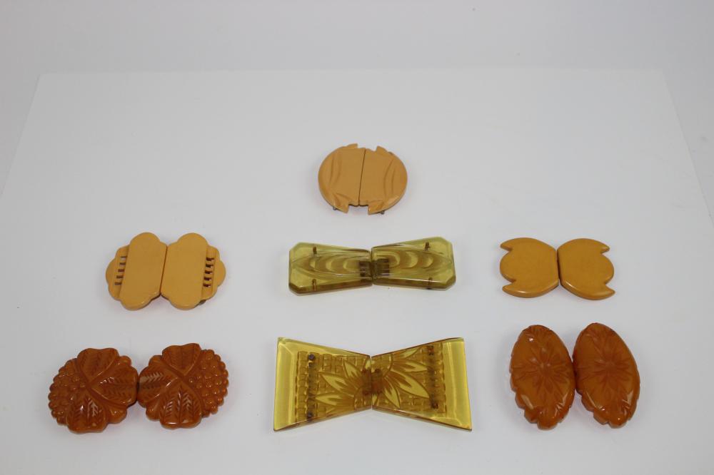 (7) Vintage Carved Bakelite 2-Piece Belt Buckles