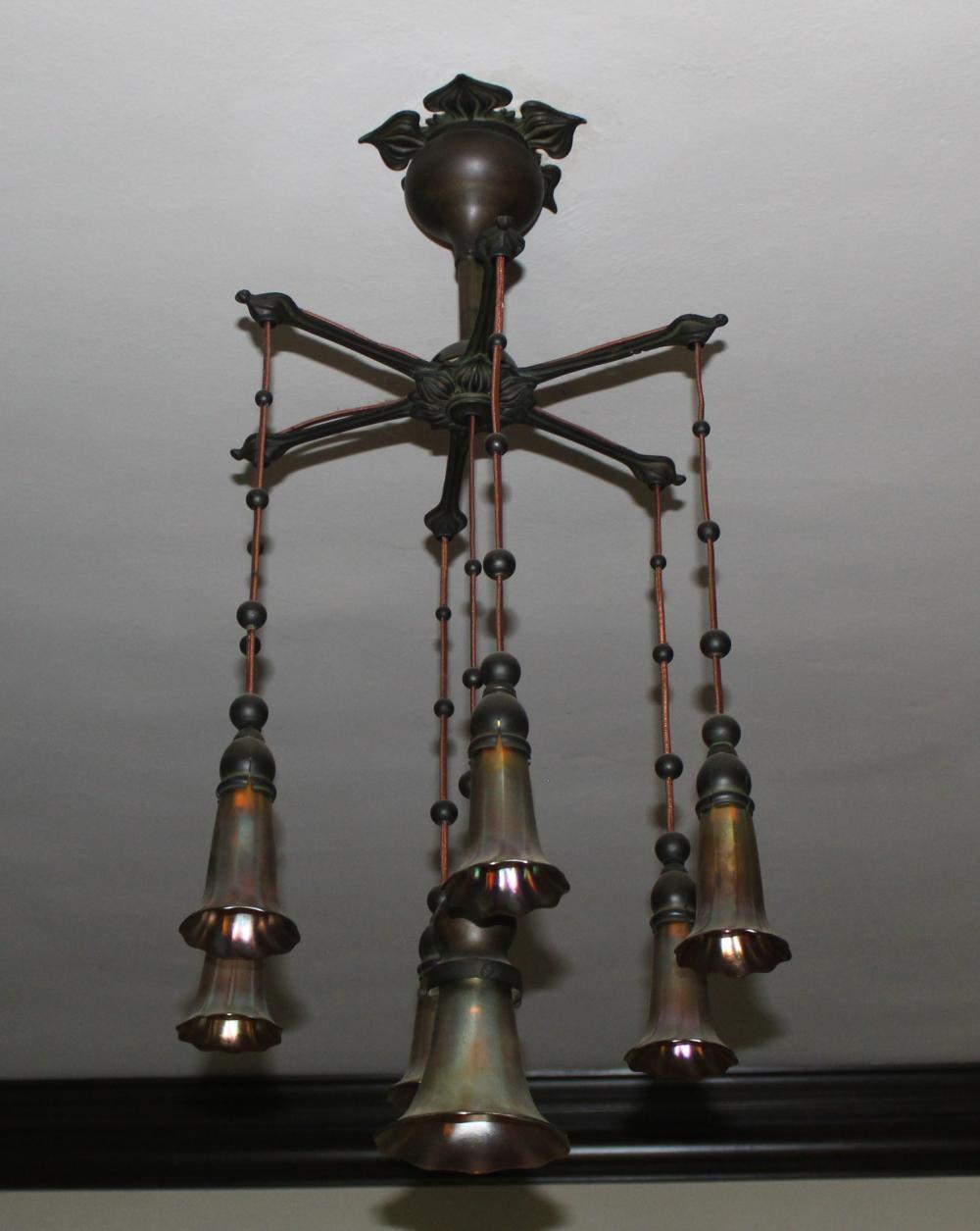 Vintage Pendant Hanging Fixture with Art Glass Shades