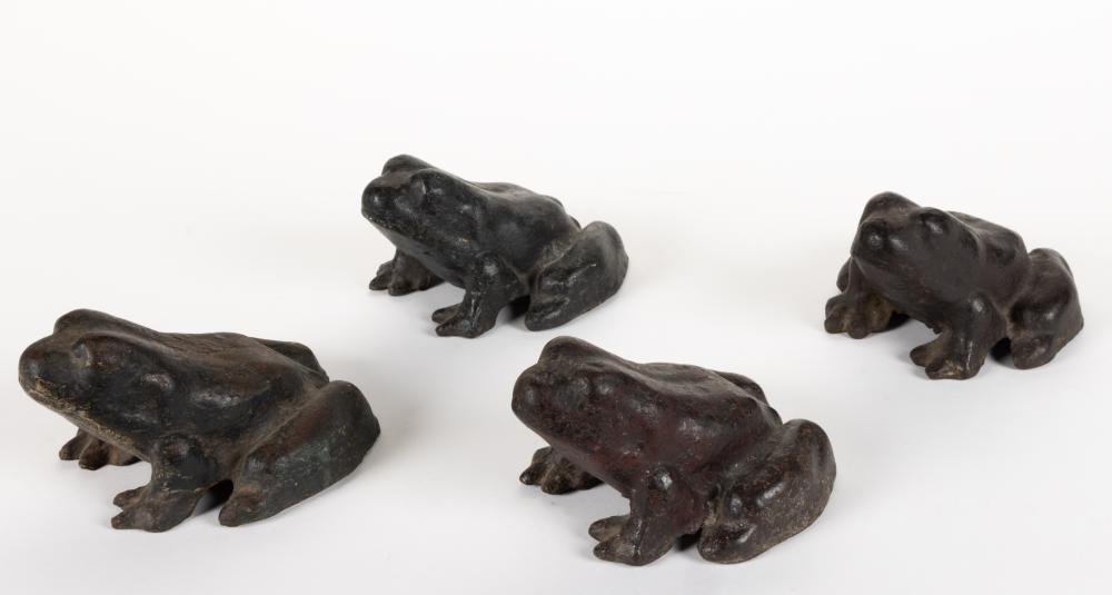 ASSORTED CAST-IRON FIGURAL FROG DOOR STOPS, LOT OF FOUR