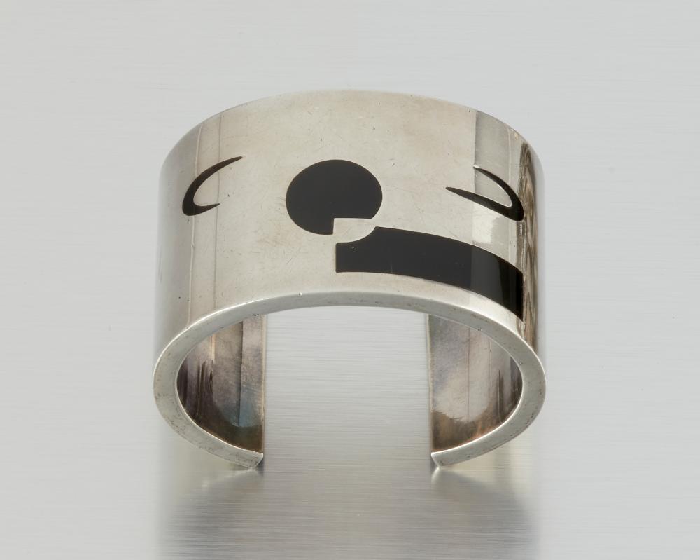 An Antonio Pineda silver and obsidian cuff bracelet