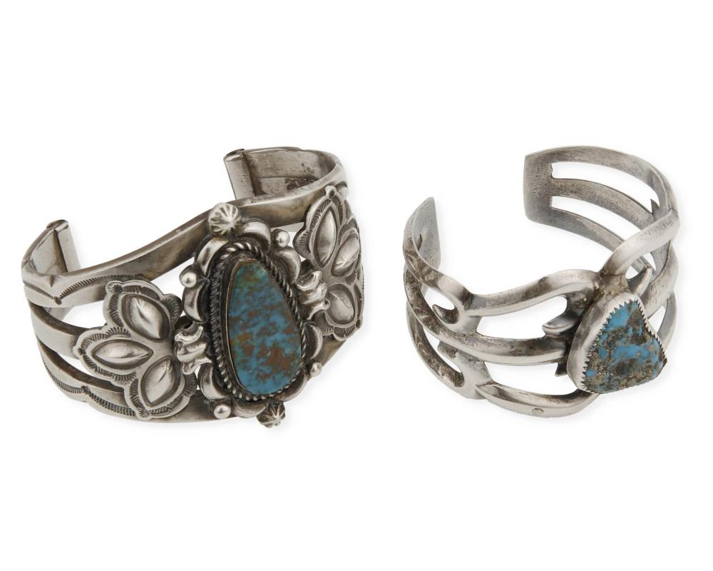 Two Southwest silver cuff bracelets