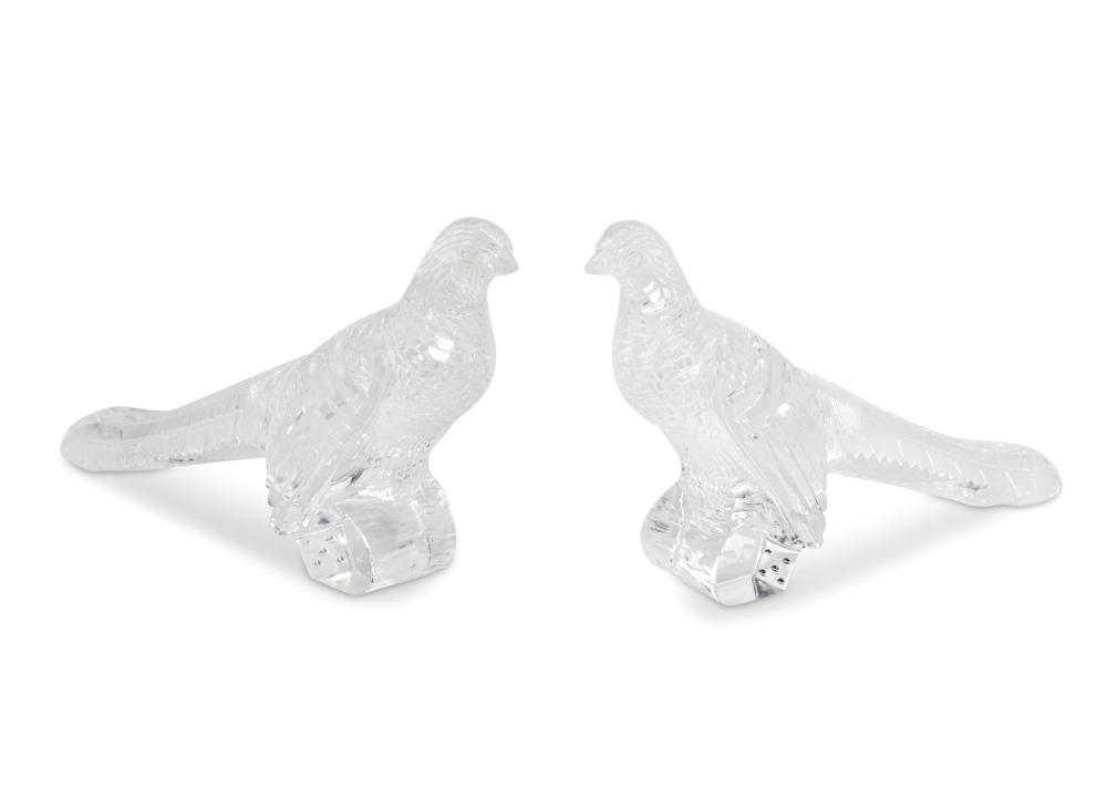 A pair of Steuben crystal pheasants
