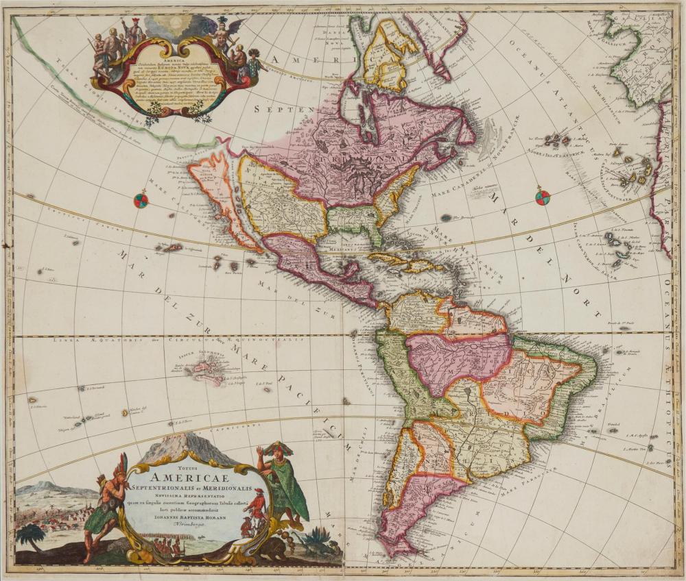 Johannes Baptist Homann, (1663-1724), "Totius Americae Septentrionalis Meridionalis Novissima Repraesentatio...," circa 1702, Engraving