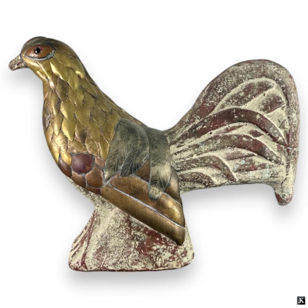 Vintage Mexican Mixed Metal & Ceramic Rooster