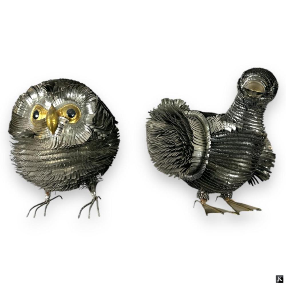 2 Mid Century Mixed Metal Bird Sculpture