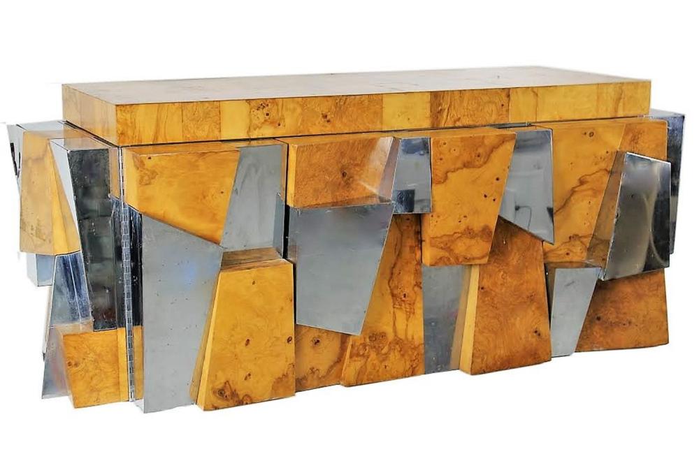 Paul Evans Burl Wood & Chrome Floating Credenza