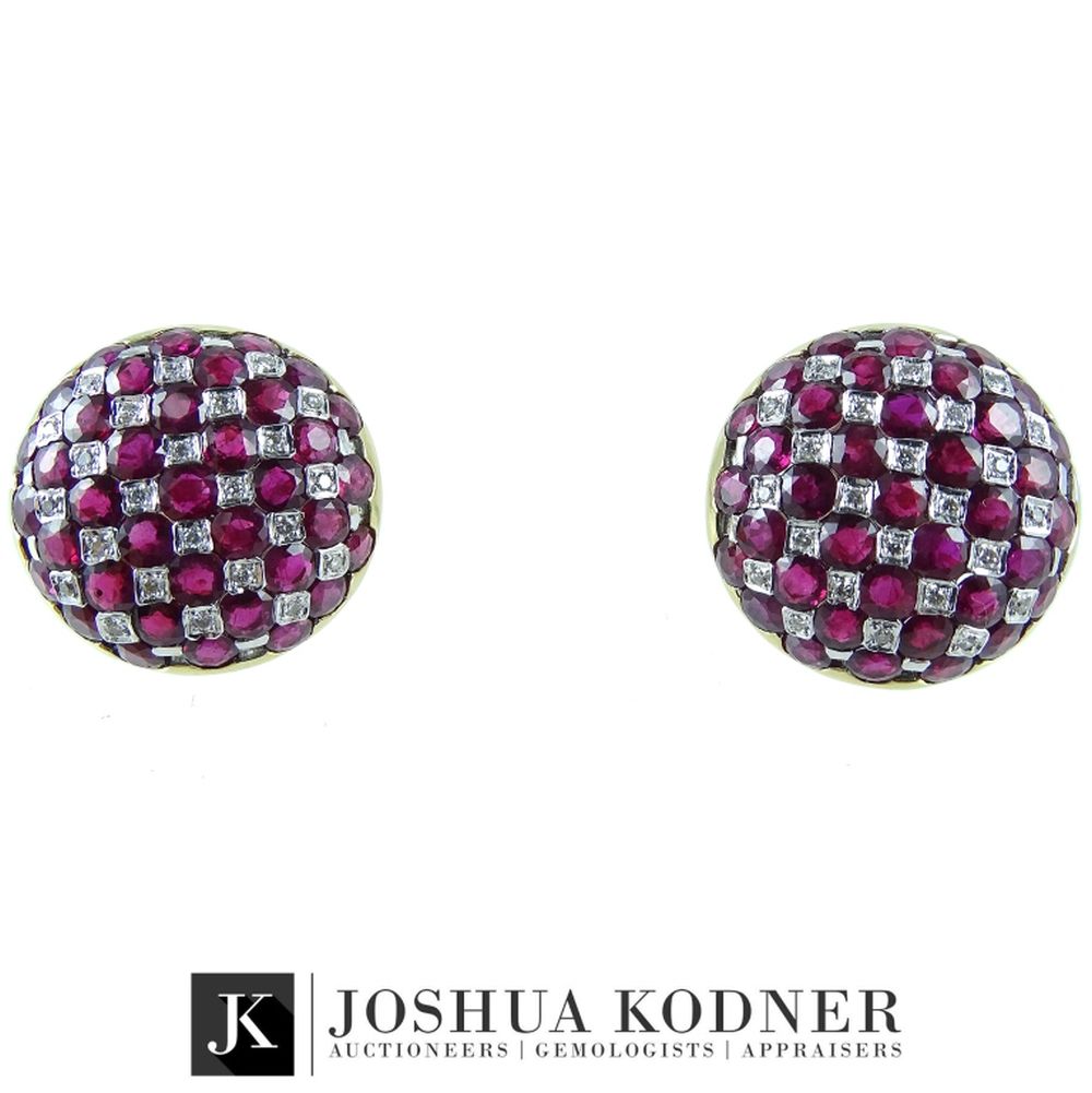 Gents Estate 18K Gold Diamond & Ruby Cufflinks