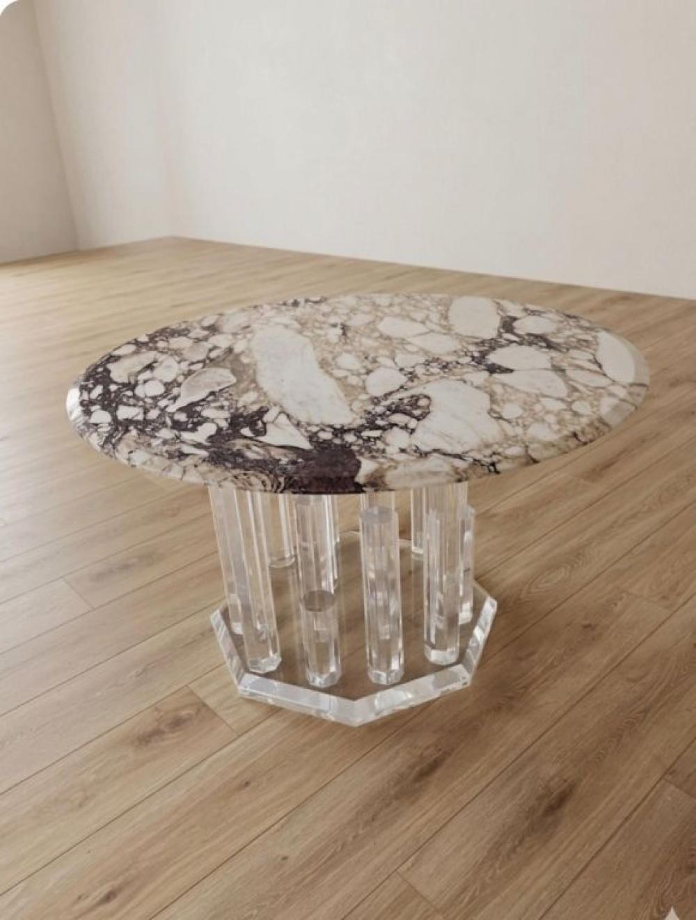 Calcutta viola marble table top on lucite base