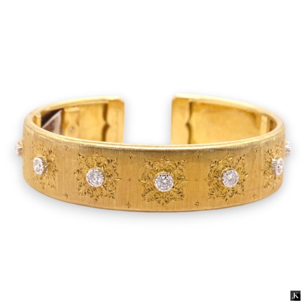 Buccelati 18K Yellow Gold Diamond Bangle Bracelet